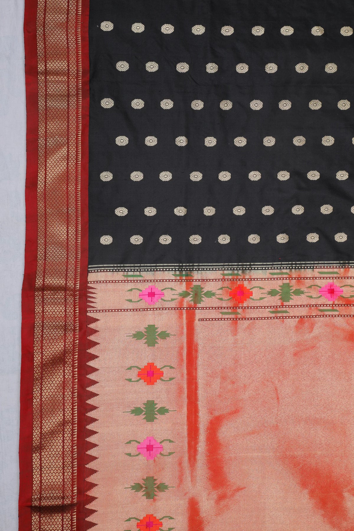 Black Handloom Pure Silk Paithani Saree - Revival Design of Raja Ravi Varma Painting
