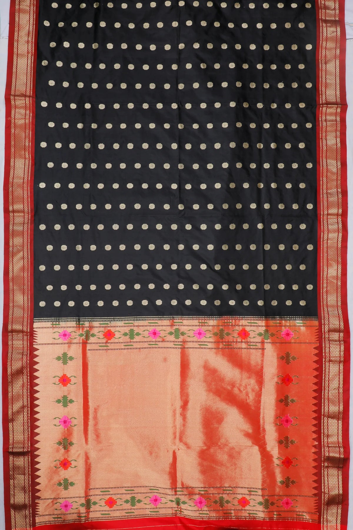 Black Handloom Pure Silk Paithani Saree - Revival Design of Raja Ravi Varma Painting