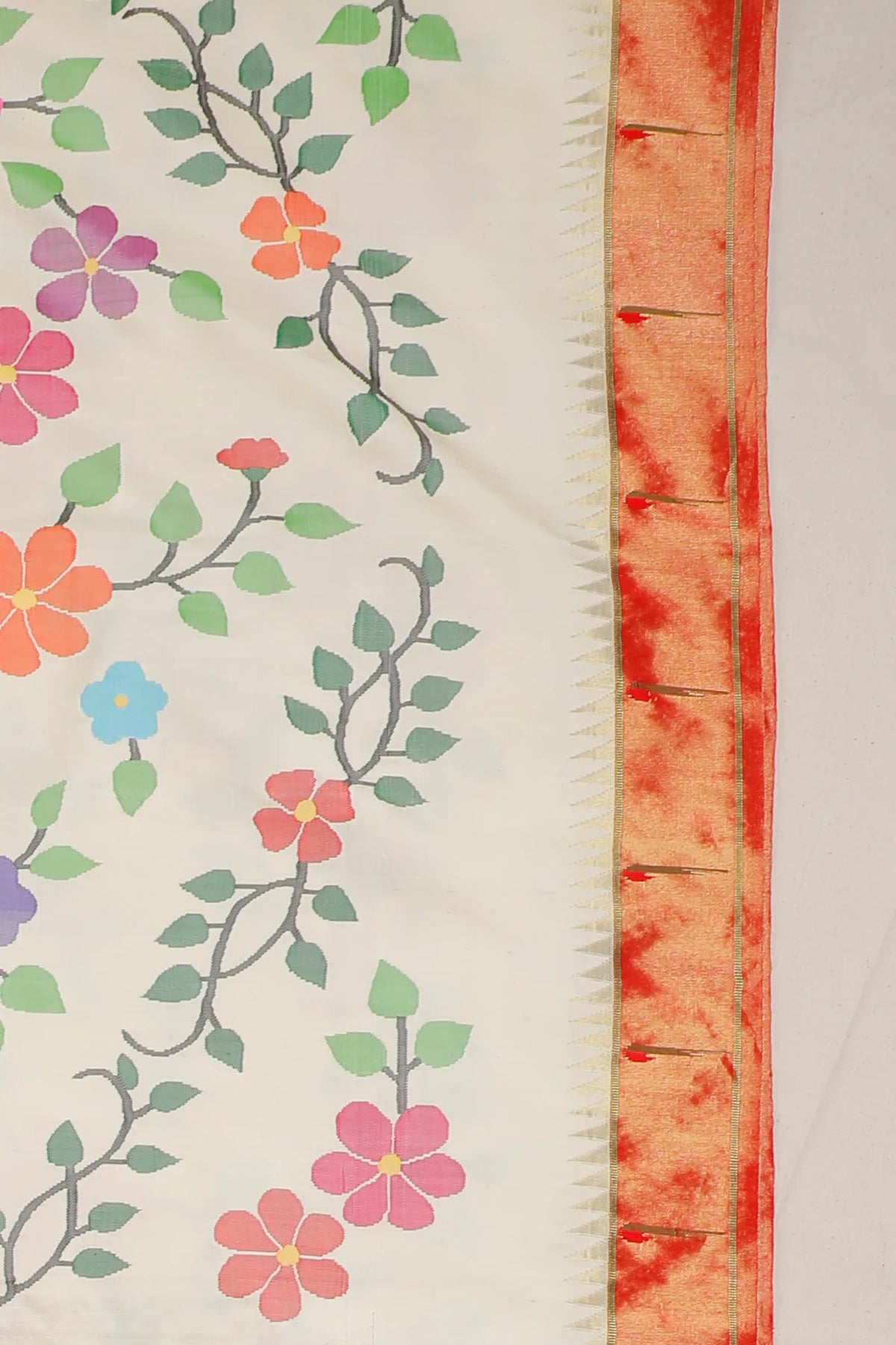 Pearl White Pure Silk by Silk Handloom Paithani Saree with All Over Design