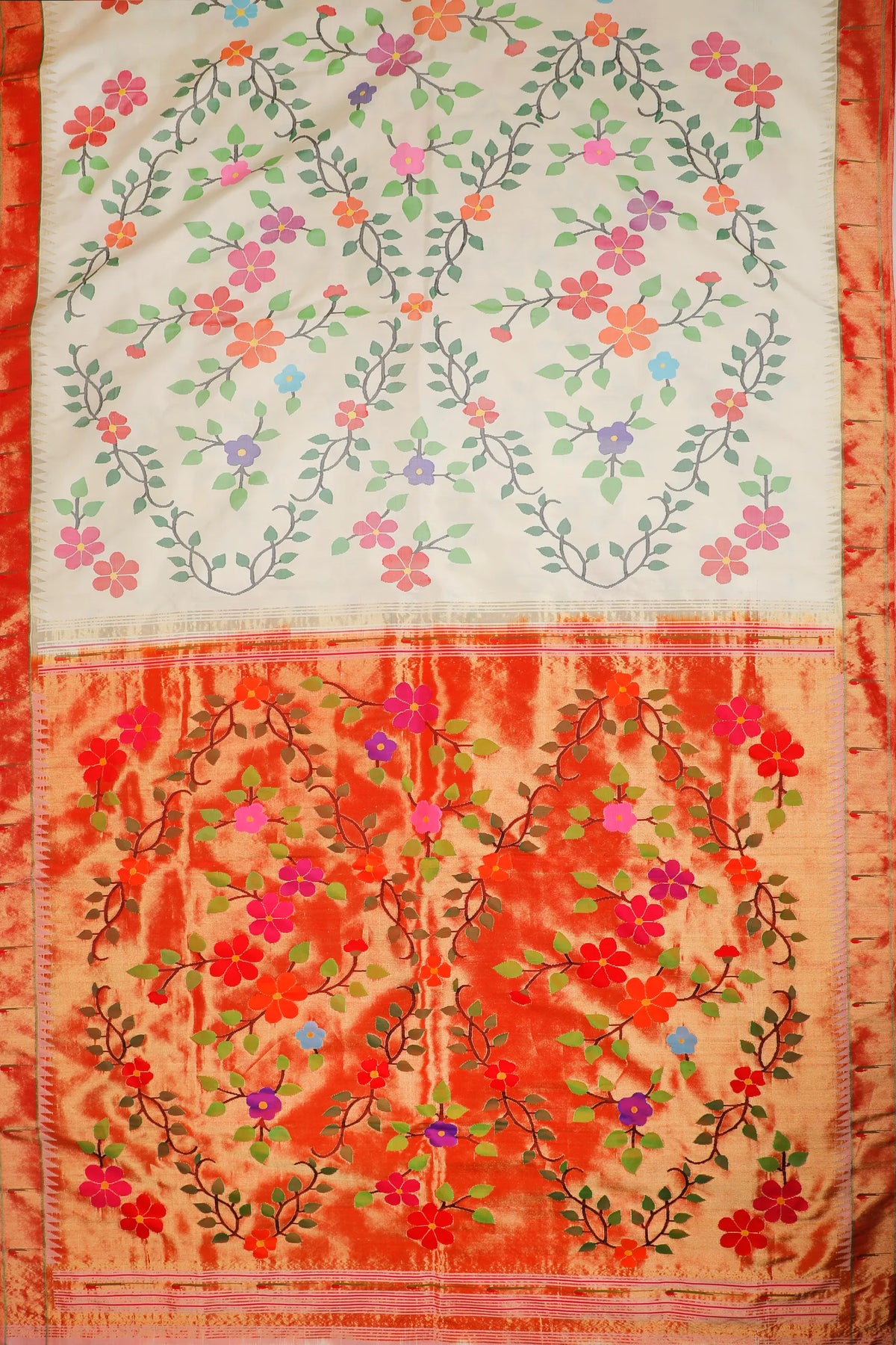 Pearl White Pure Silk by Silk Handloom Paithani Saree with All Over Design