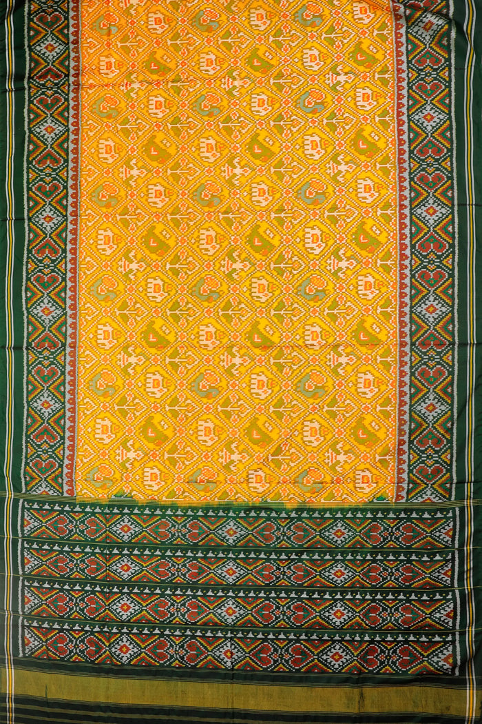 Yellow Pure Silk Handloom Tissue Rajkot Patola Saree