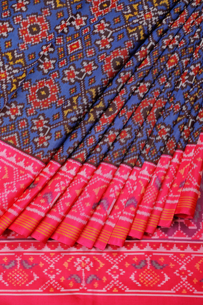 Navy Blue Pure Silk Handloom Tissue Rajkot Patola Saree