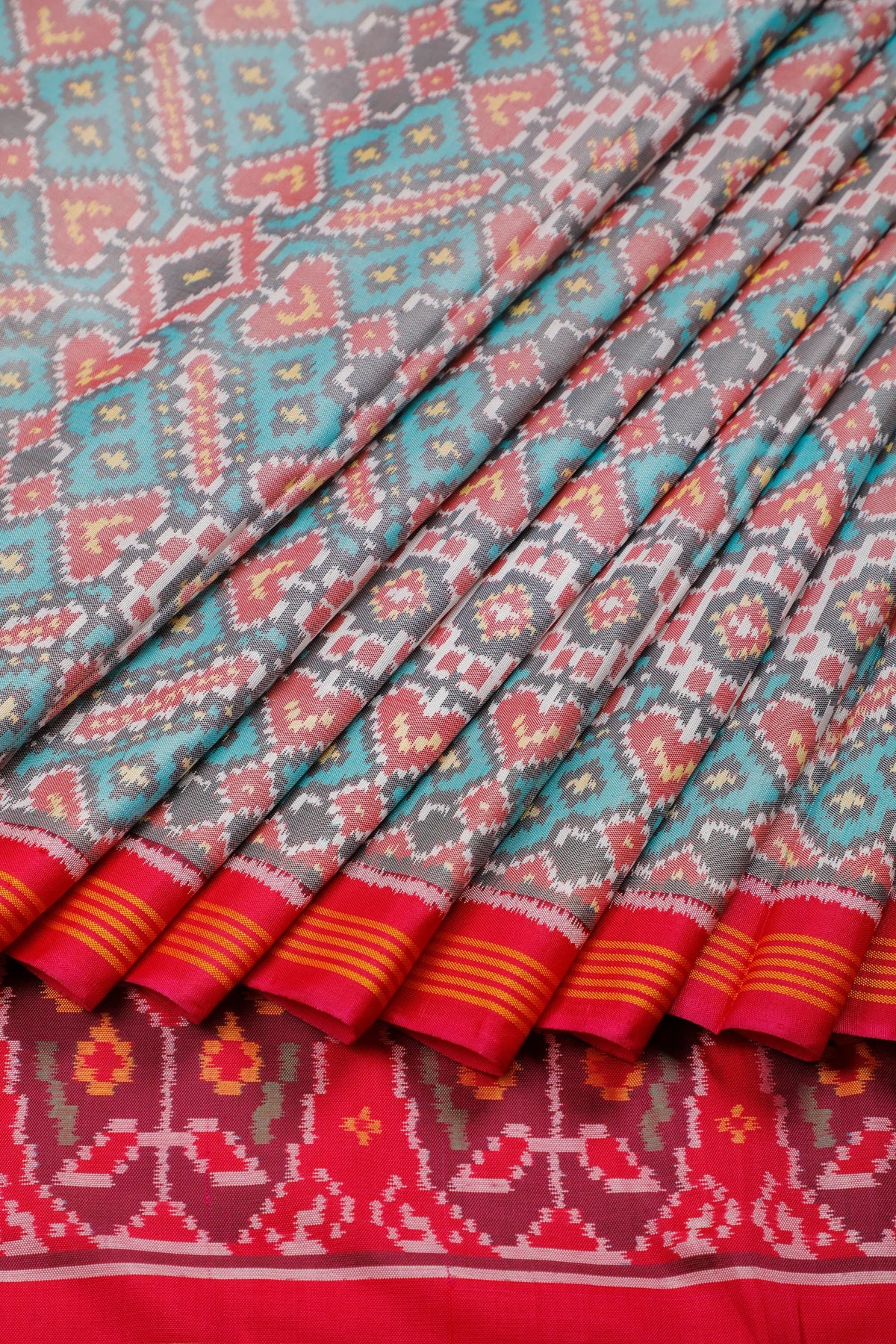Light Blue Pure Silk Handloom Tissue Rajkot Patola Saree