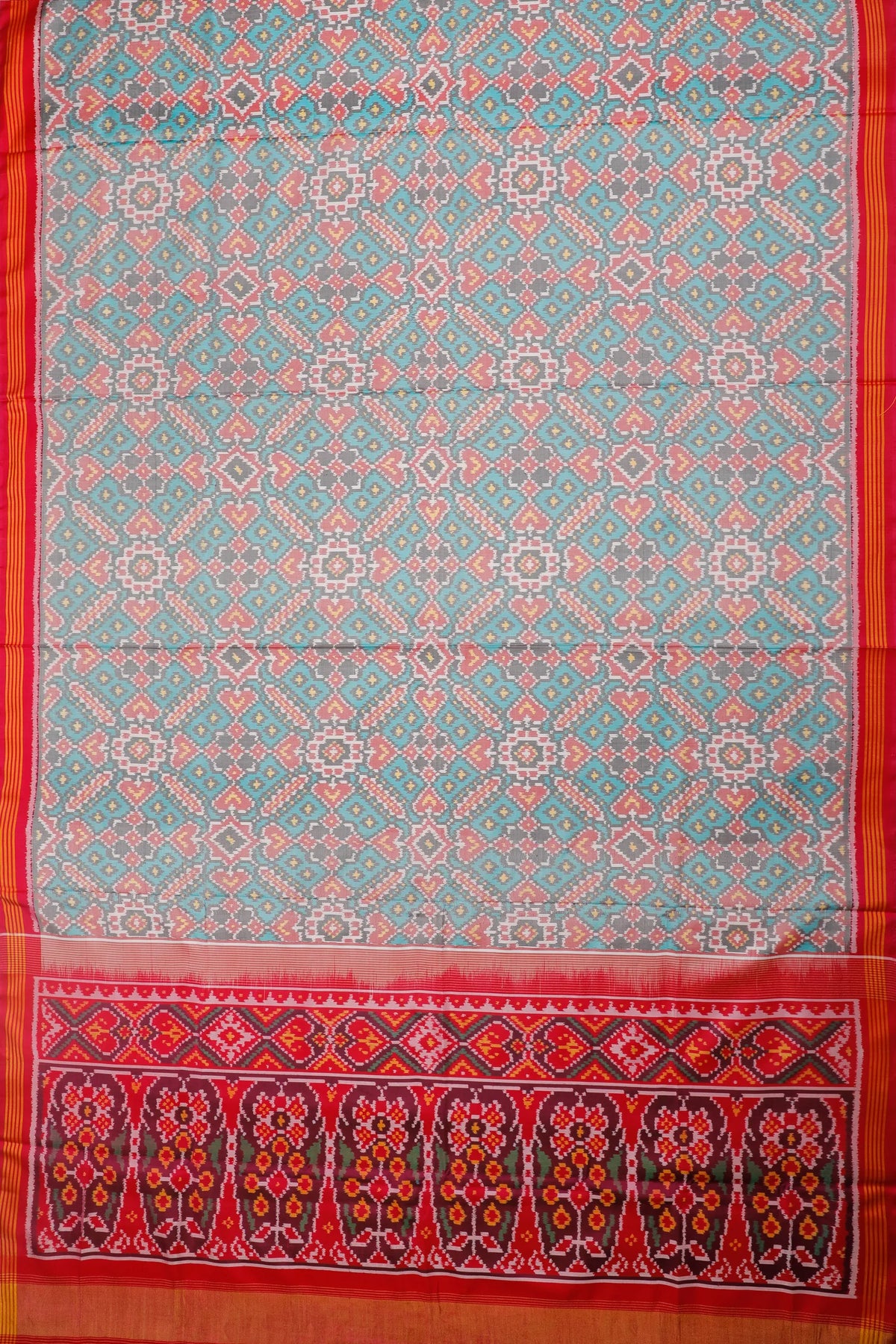 Light Blue Pure Silk Handloom Tissue Rajkot Patola Saree