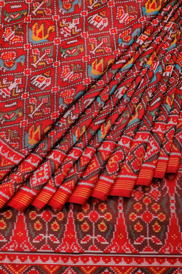 Royal Red Pure Silk Handloom Tissue Rajkot Patola Saree