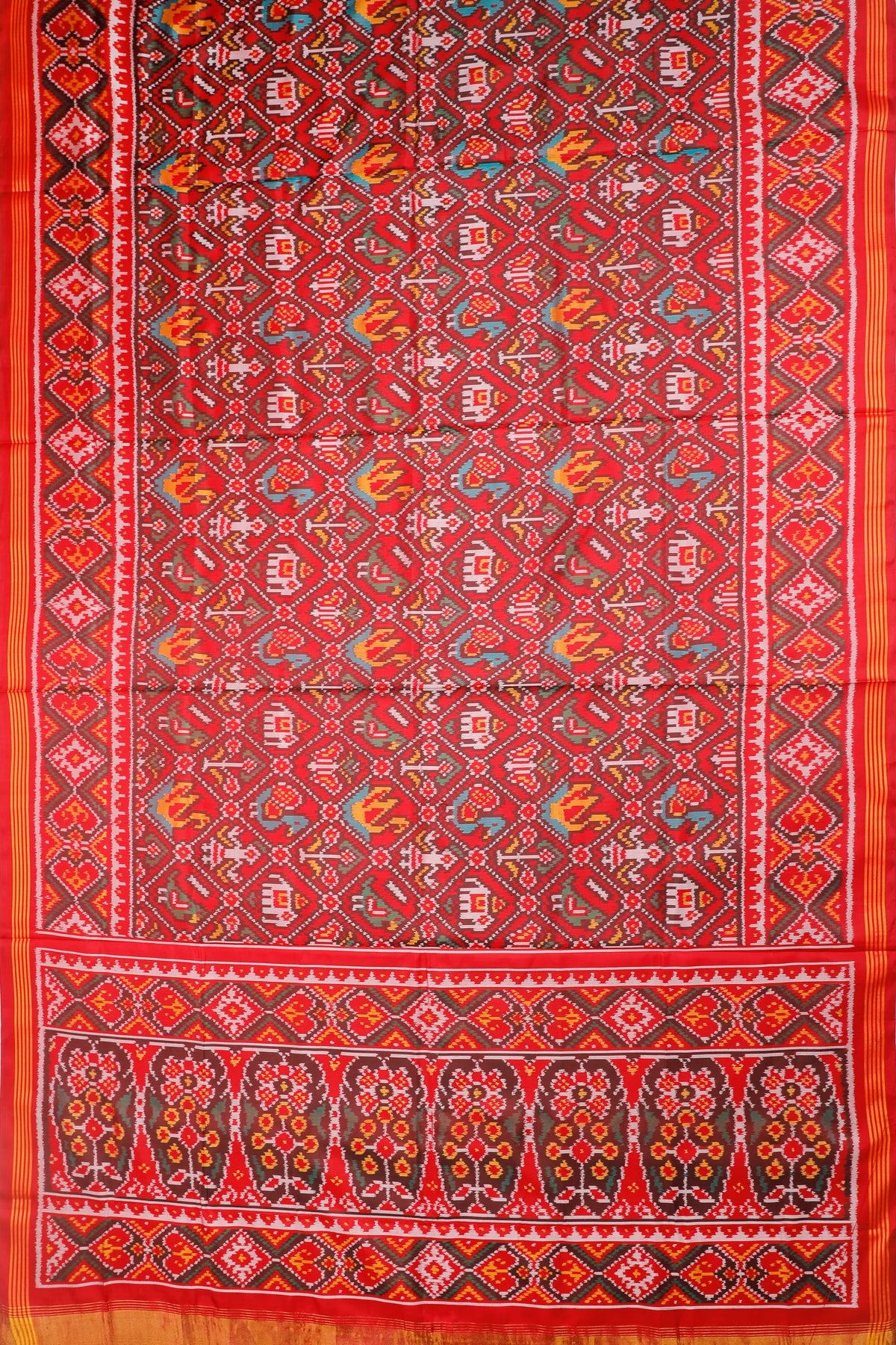 Royal Red Pure Silk Handloom Tissue Rajkot Patola Saree