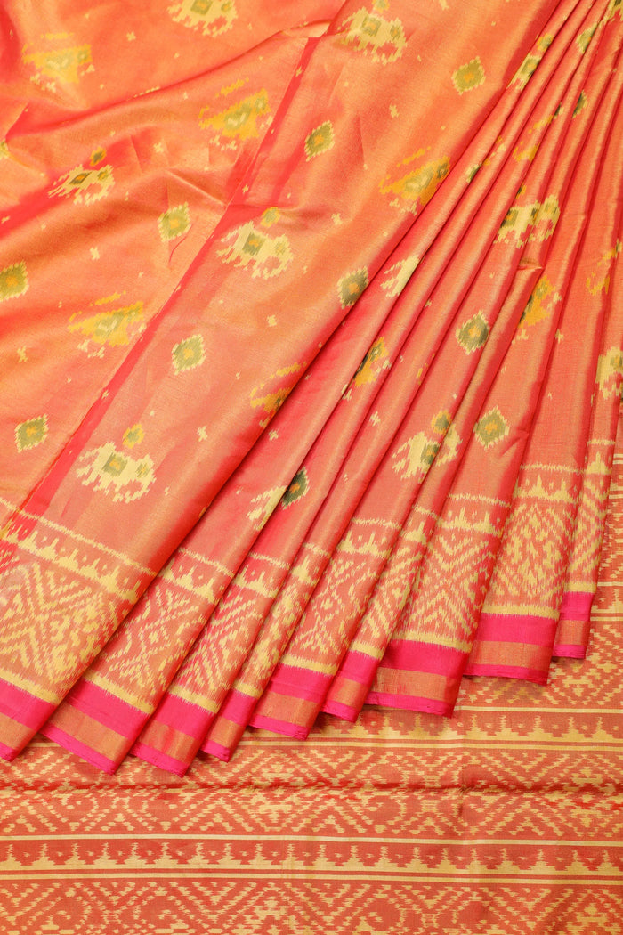 Pink Pure Silk Handloom Tissue Rajkot Patola Saree