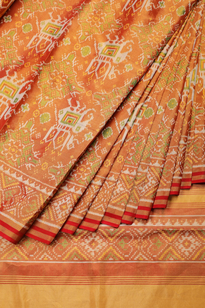 Red Pure Silk Handloom Tissue Rajkot Patola Saree