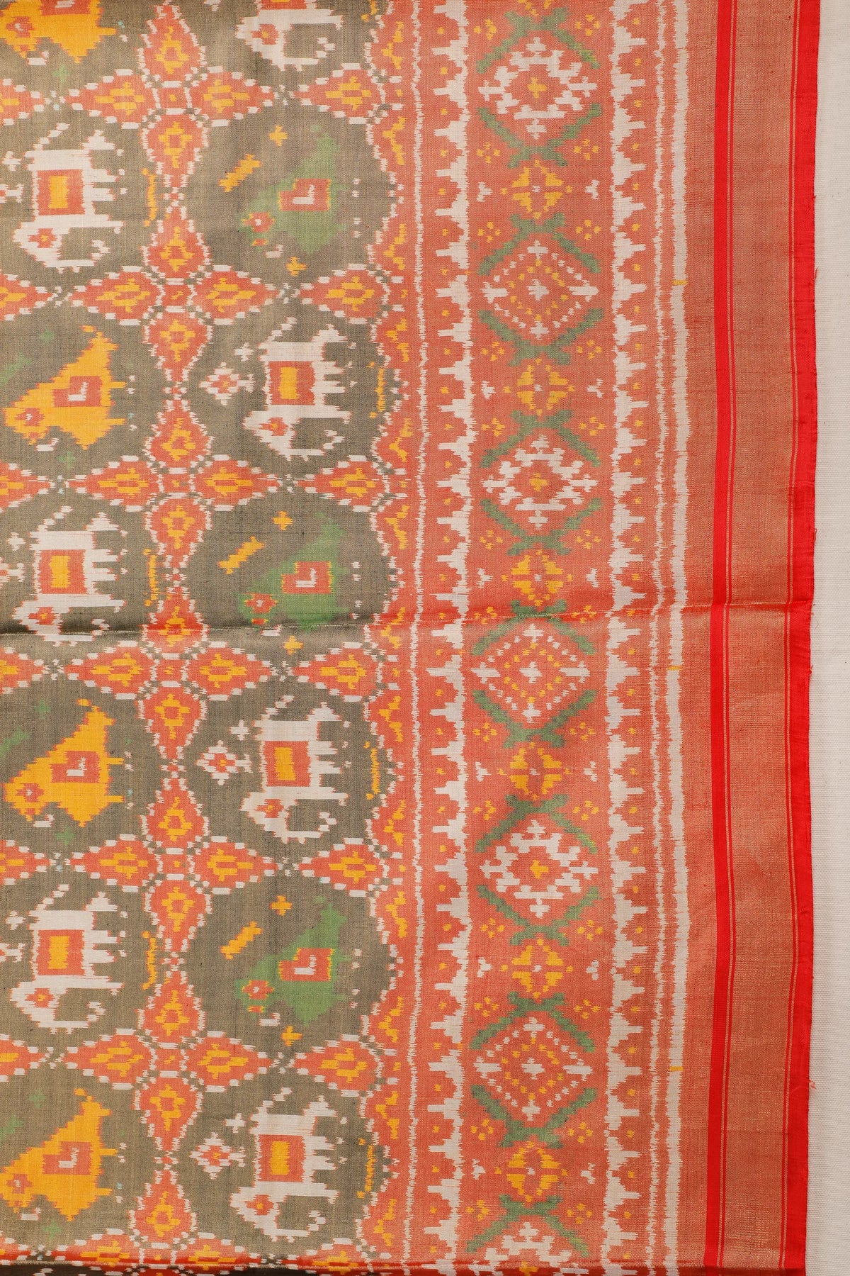 Olive Green Pure Silk Handloom Tissue Rajkot Patola Saree