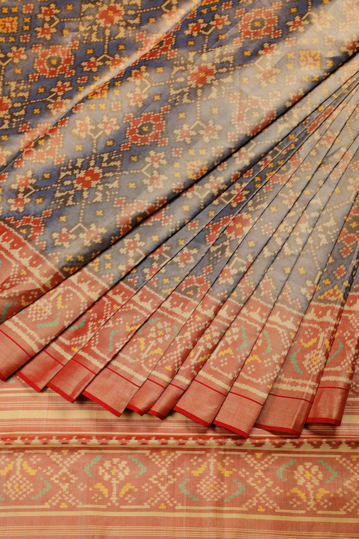 Blue Pure Silk Handloom Tissue Rajkot Patola Saree
