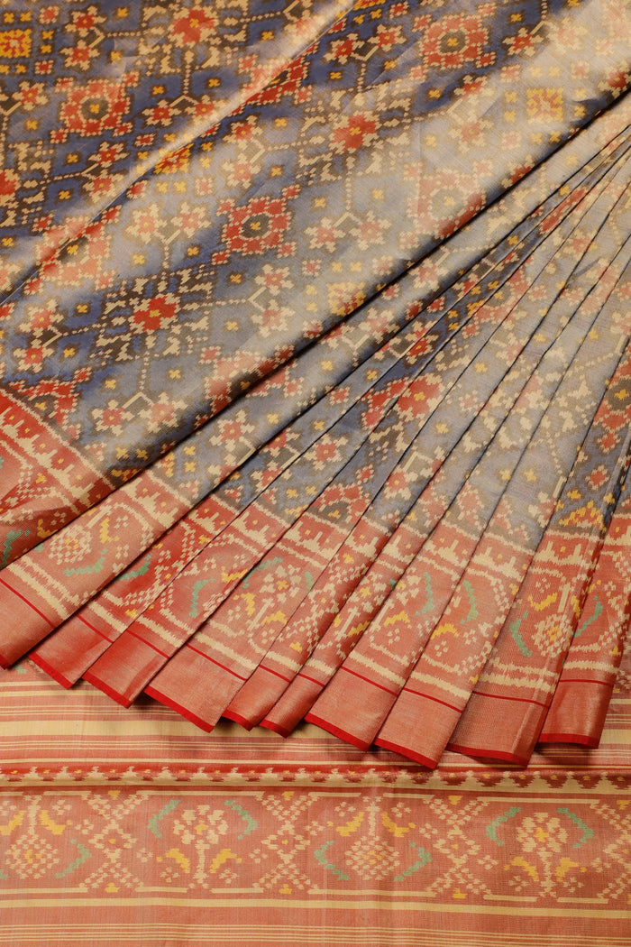 Blue Pure Silk Handloom Tissue Rajkot Patola Saree