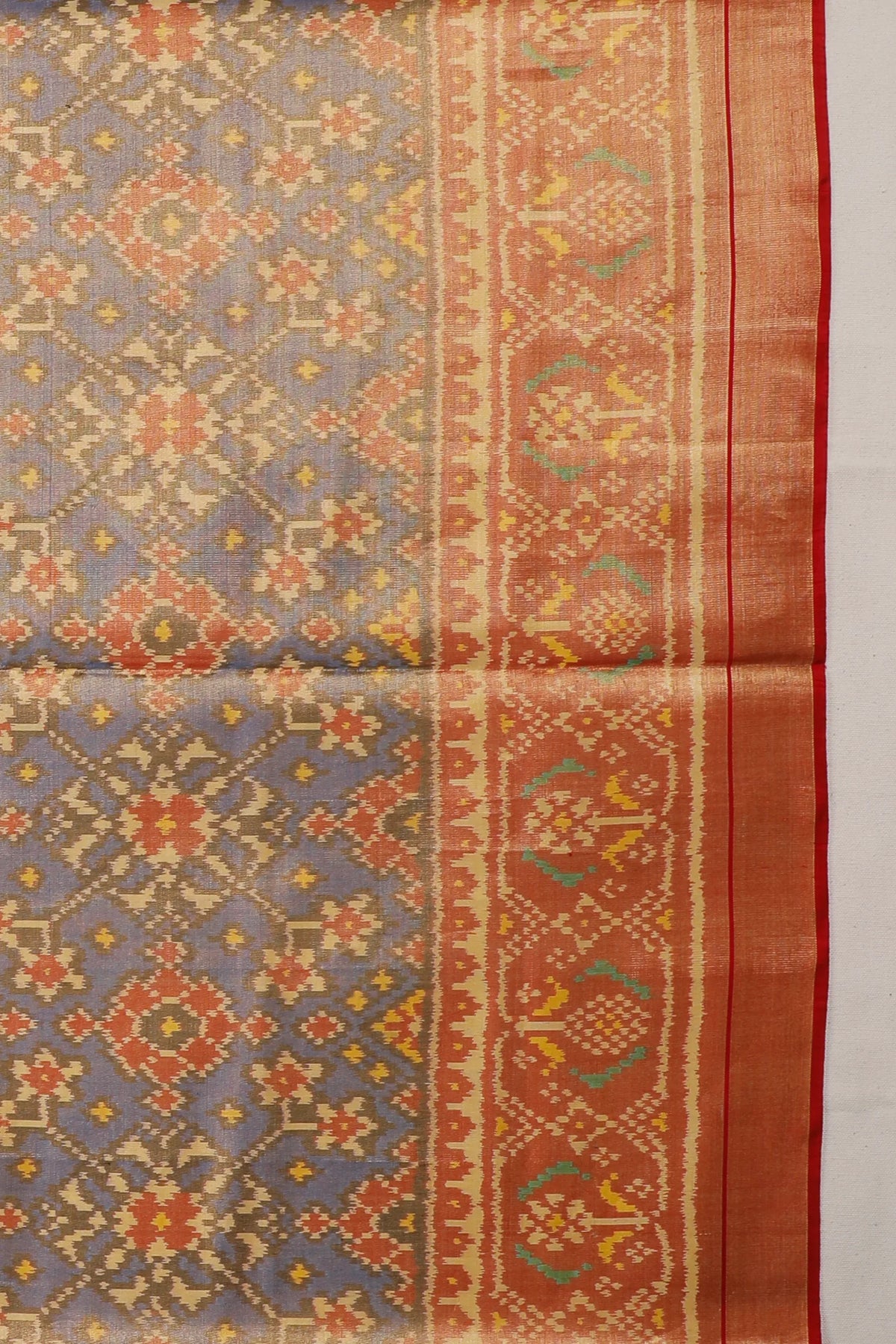 Blue Pure Silk Handloom Tissue Rajkot Patola Saree