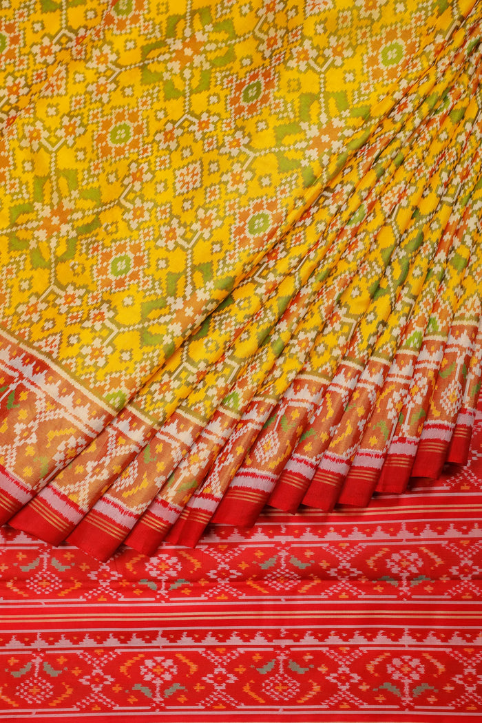 Yellow Pure Silk Handloom Tissue Rajkot Patola Saree
