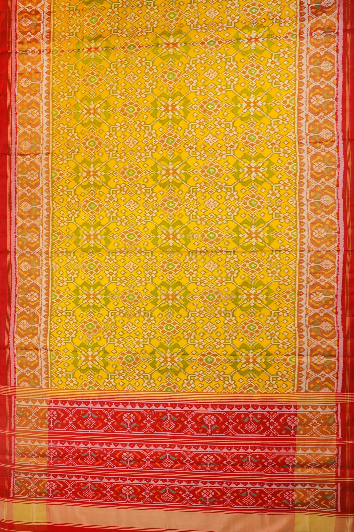 Yellow Pure Silk Handloom Tissue Rajkot Patola Saree