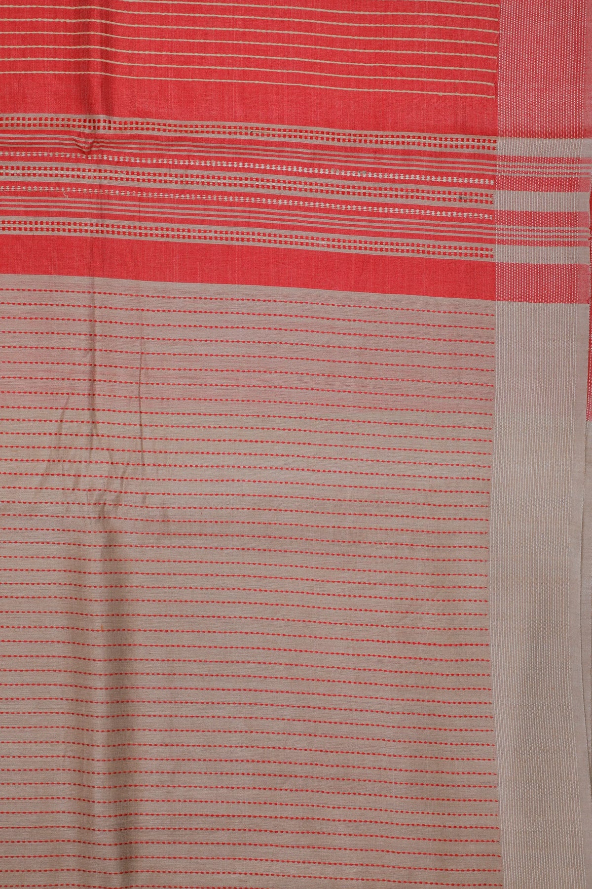 Beige Handloom Mooga Silk Tussar Saree with Red Blouse Piece