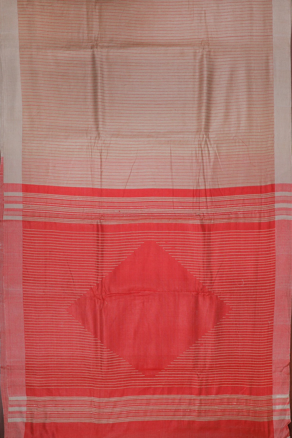 Beige Handloom Mooga Silk Tussar Saree with Red Blouse Piece