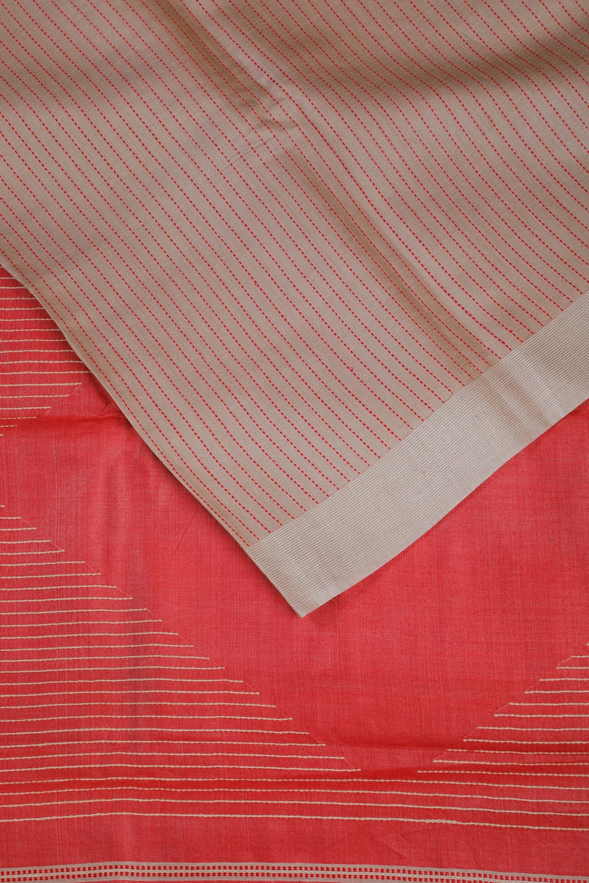 Beige Handloom Mooga Silk Tussar Saree with Red Blouse Piece