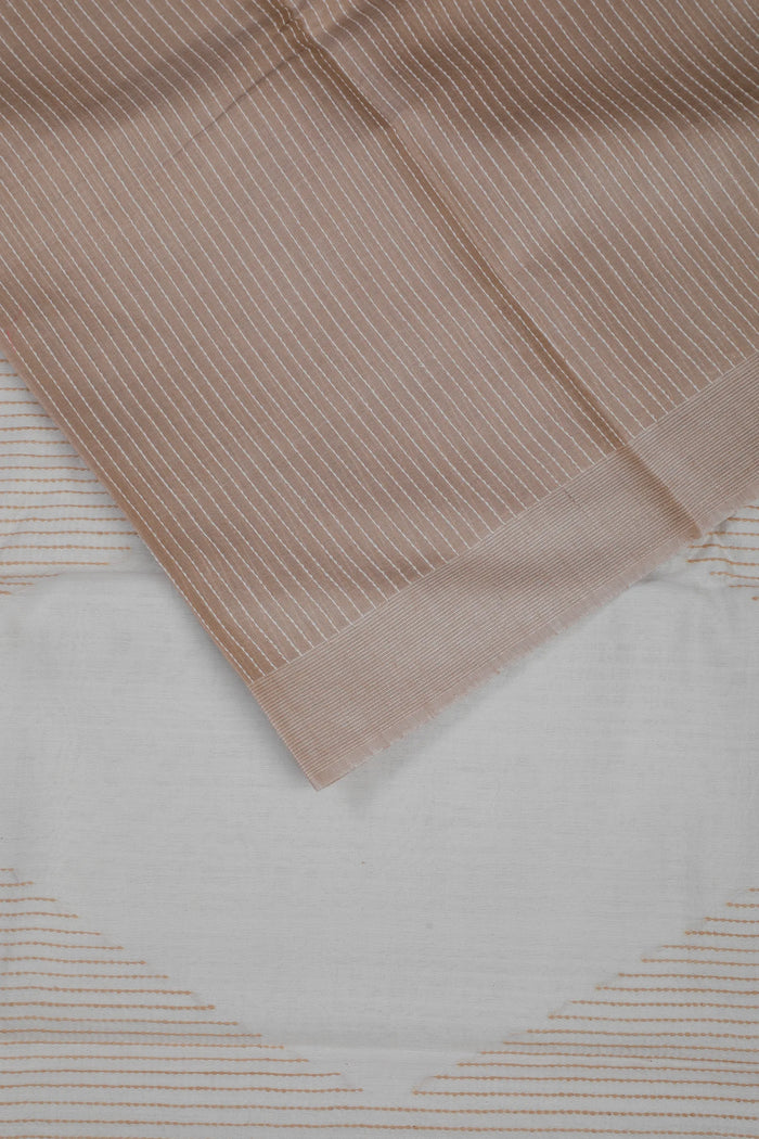 Beige Handloom Mooga Silk Tussar Saree with White Blouse Piece - detail 3