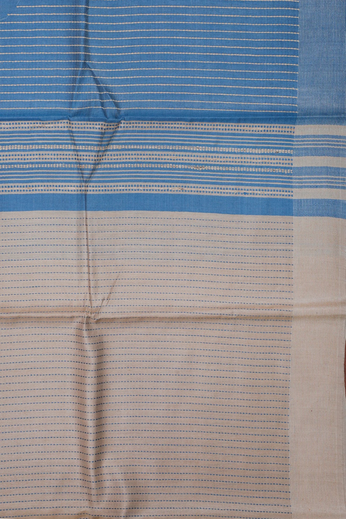 Beige Handloom Mooga Silk Tussar Saree with Blue Contrast Pallu