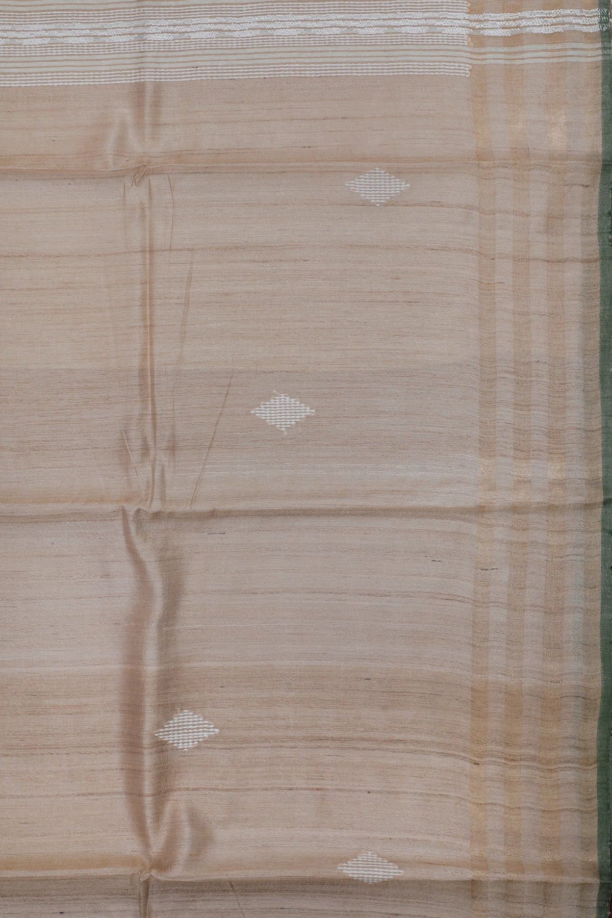Beige Handloom Tussar Kosa Silk Saree with Diamond Buttis