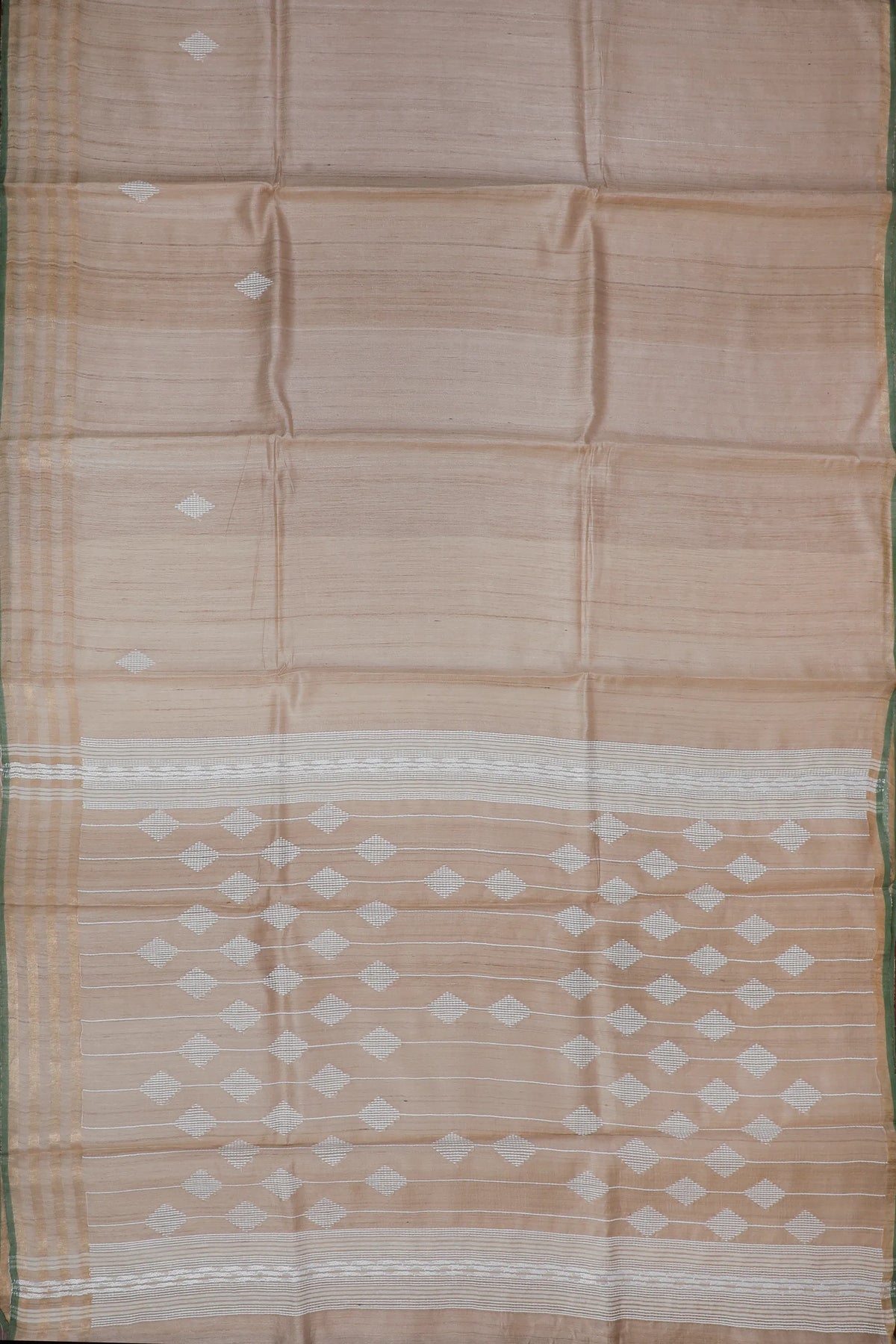 Beige Handloom Tussar Kosa Silk Saree with Diamond Buttis