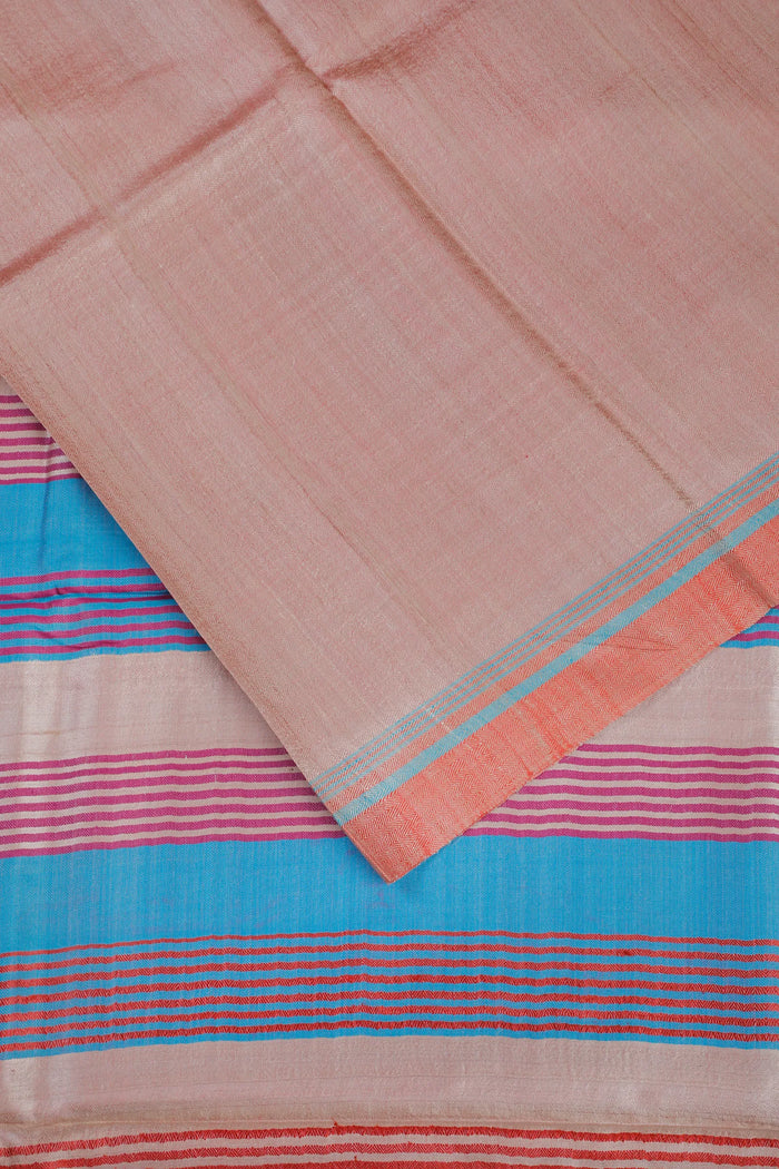 Light Peach Handloom Tussar Kosa Silk Saree - detail 3