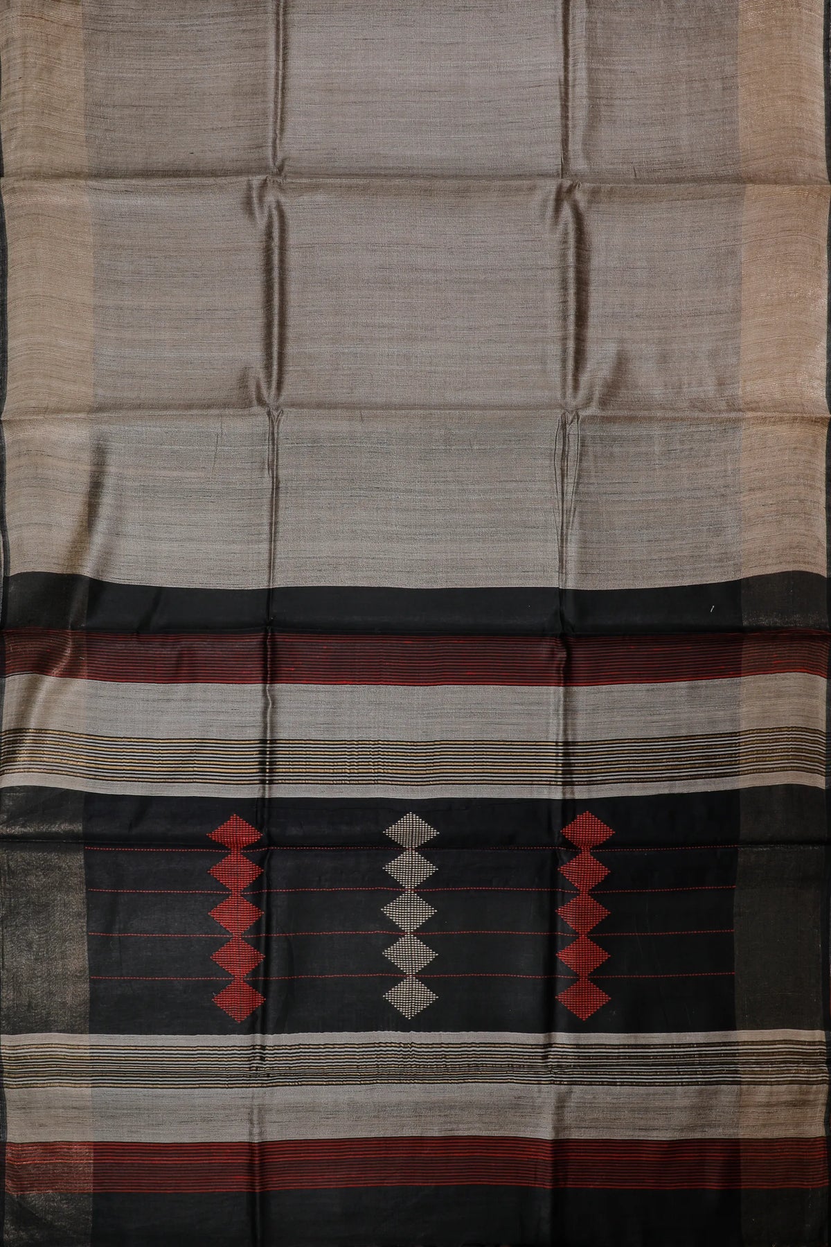 Dark Beige Handloom Tussar Kosa Silk Saree
