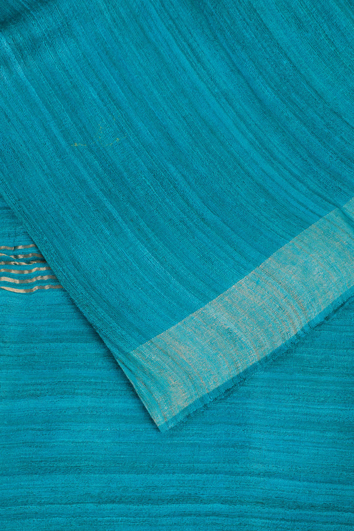 Peacock Blue Handloom Ghicha Silk Tussar Saree - detail 3
