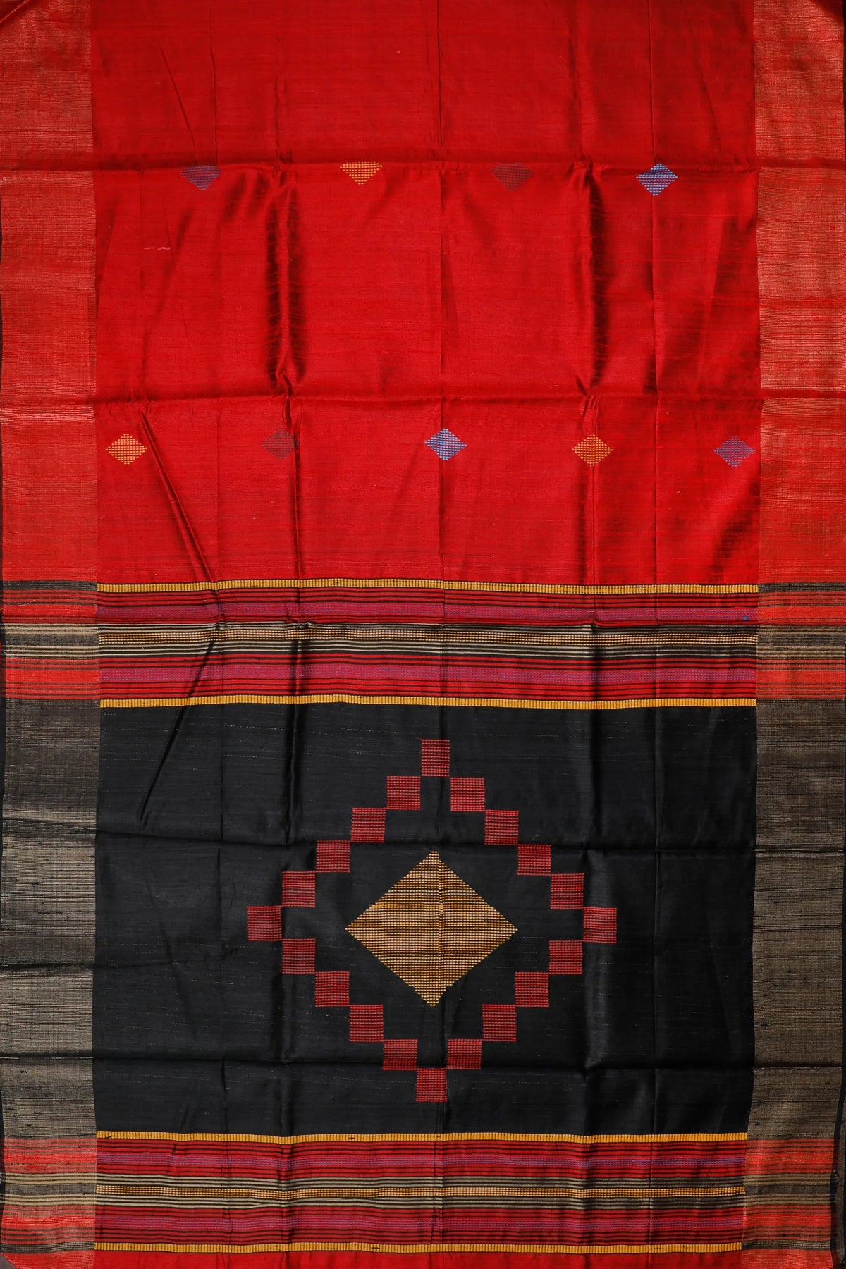 Red Handloom Raw Silk Dupion Saree