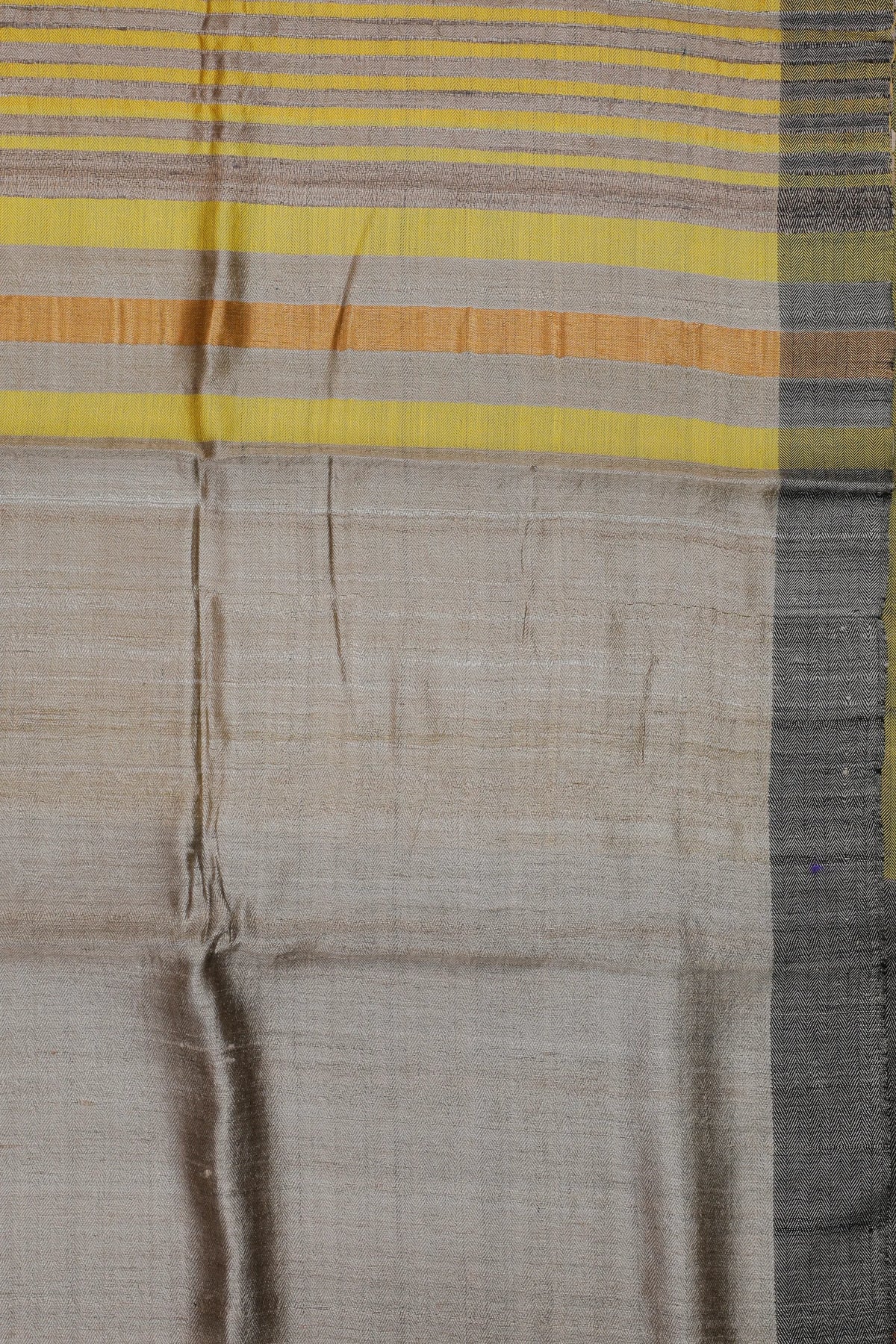 Beige Handloom Mooga Silk Tussar Saree with Yellow Contrast Blouse Piece