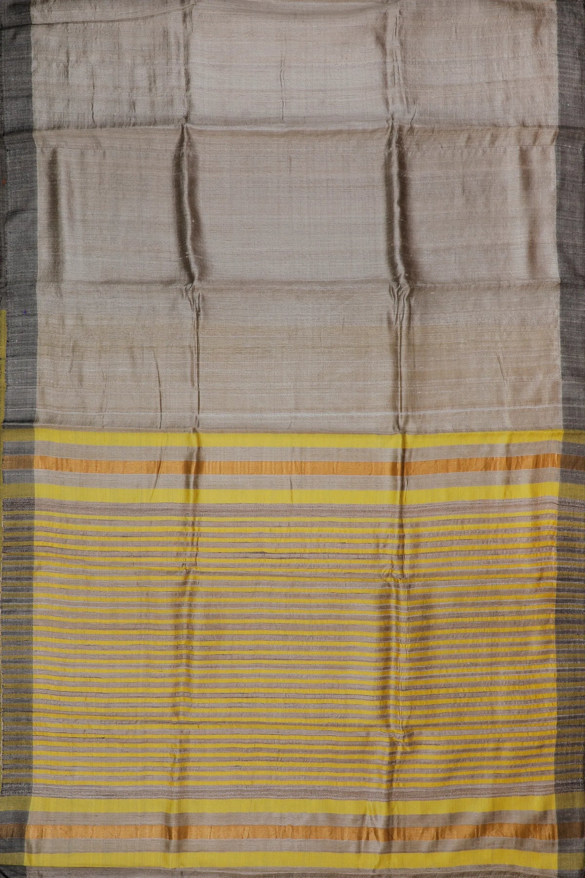Beige Handloom Mooga Silk Tussar Saree with Yellow Contrast Blouse Piece