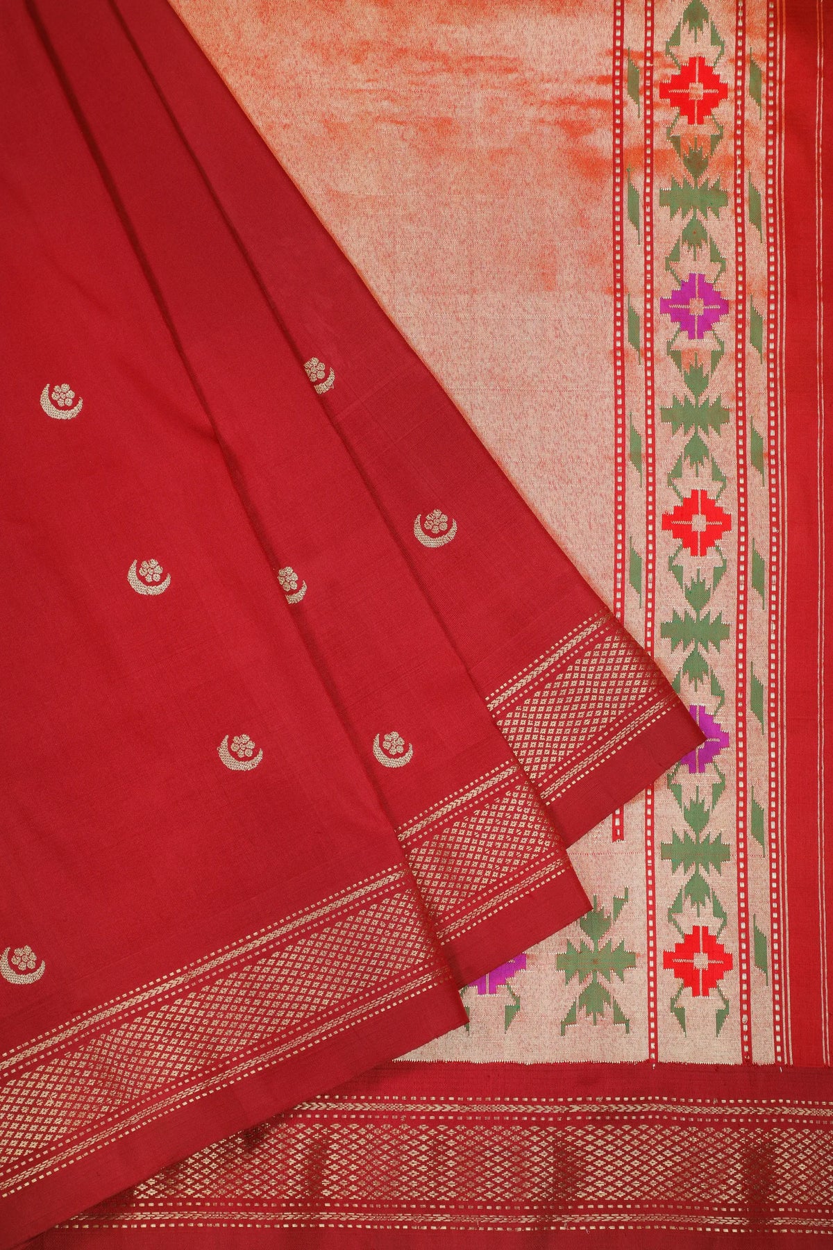Maroon Handloom Pure Silk Paithani Saree with Chandrakala Design