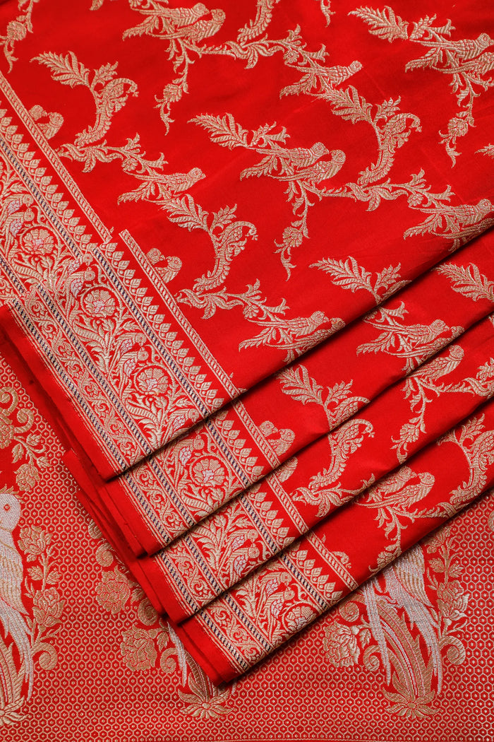 Red Handloom Real Zari Pure Silk Benarasi Saree