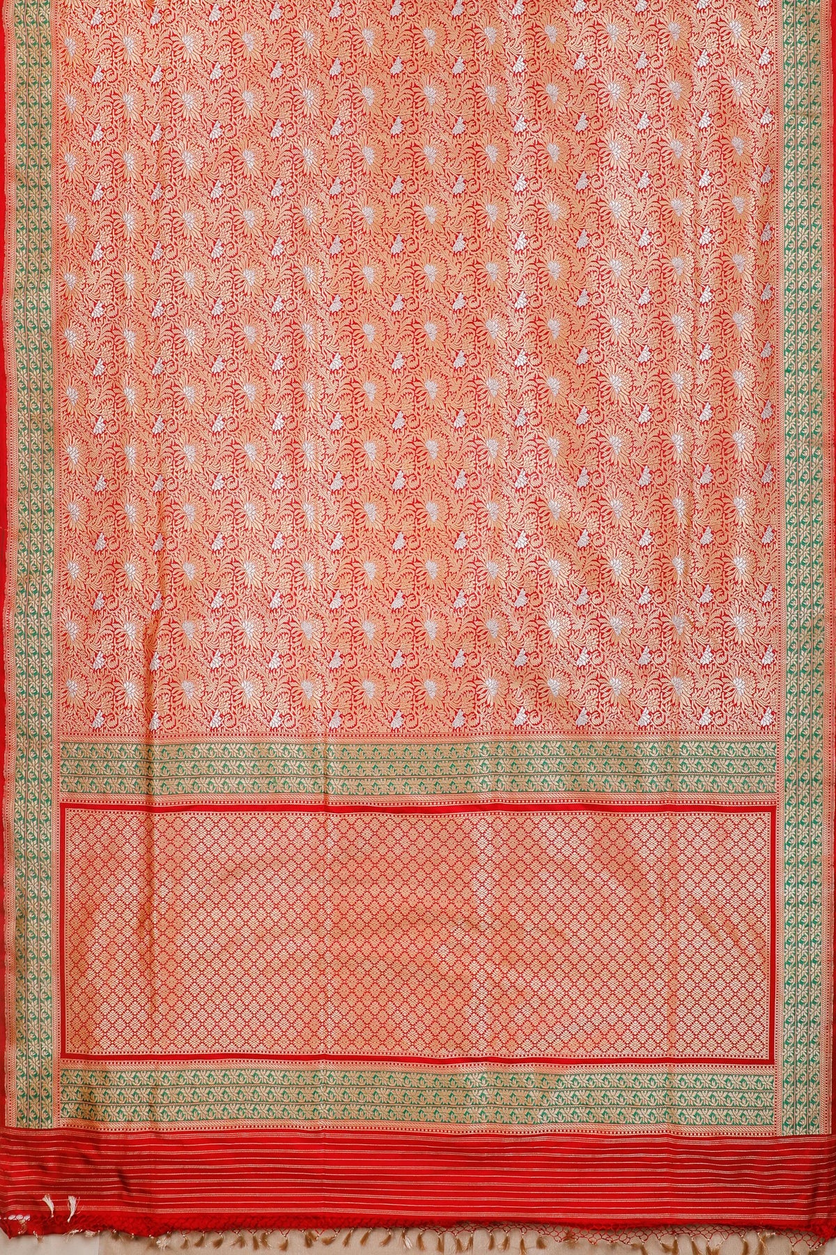Red Real Zari Pure Silk Benarasi Saree - Revival Design wirh Sonaroopa Zari
