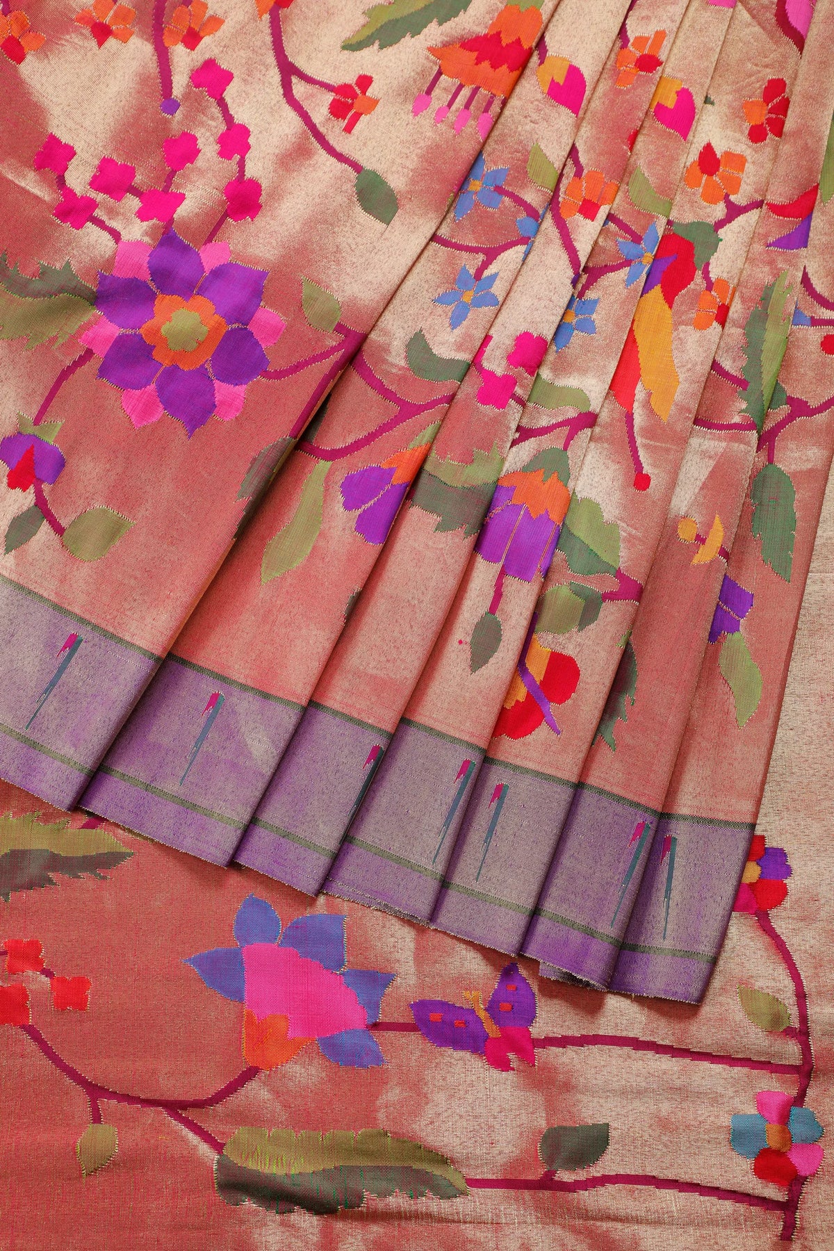 Pink Pure Silk Handloom Tissue Paithani Saree with All Over Design