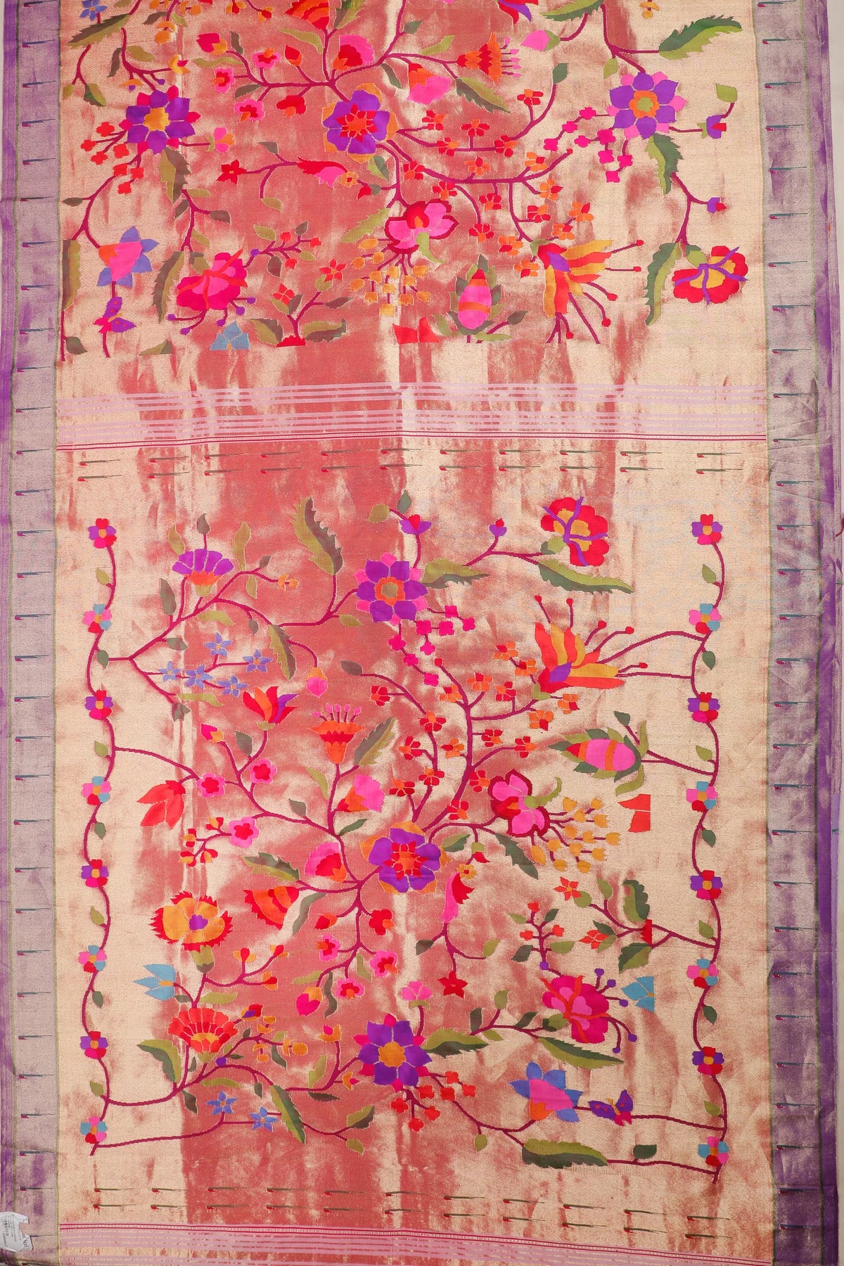 Pink Pure Silk Handloom Tissue Paithani Saree with All Over Design