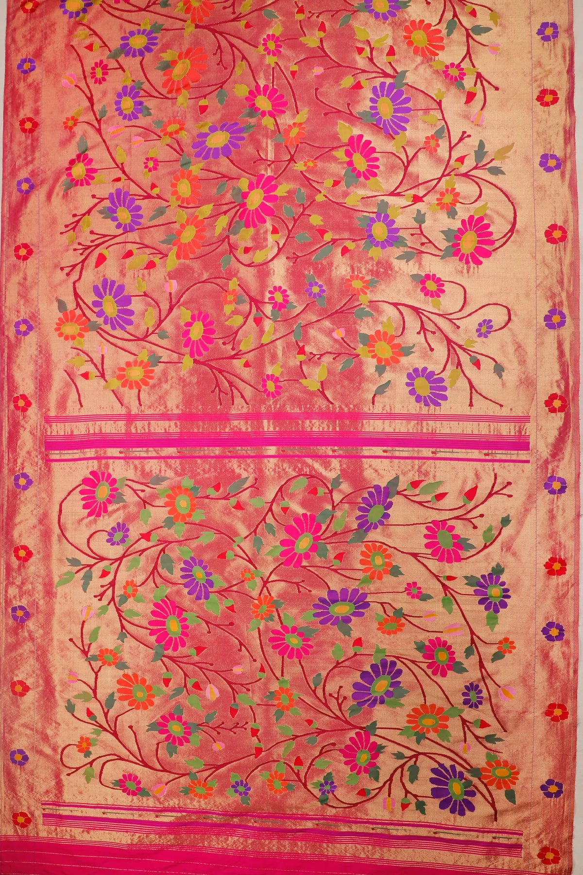 Rani Pink Pure Silk Handloom Tissue Paithani with All Over Design