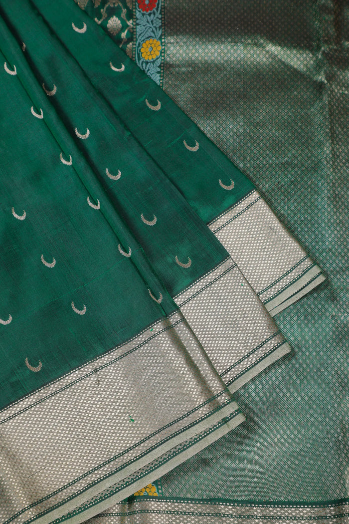 Emerald Green Handloom Chanderi Mashru Silk Saree