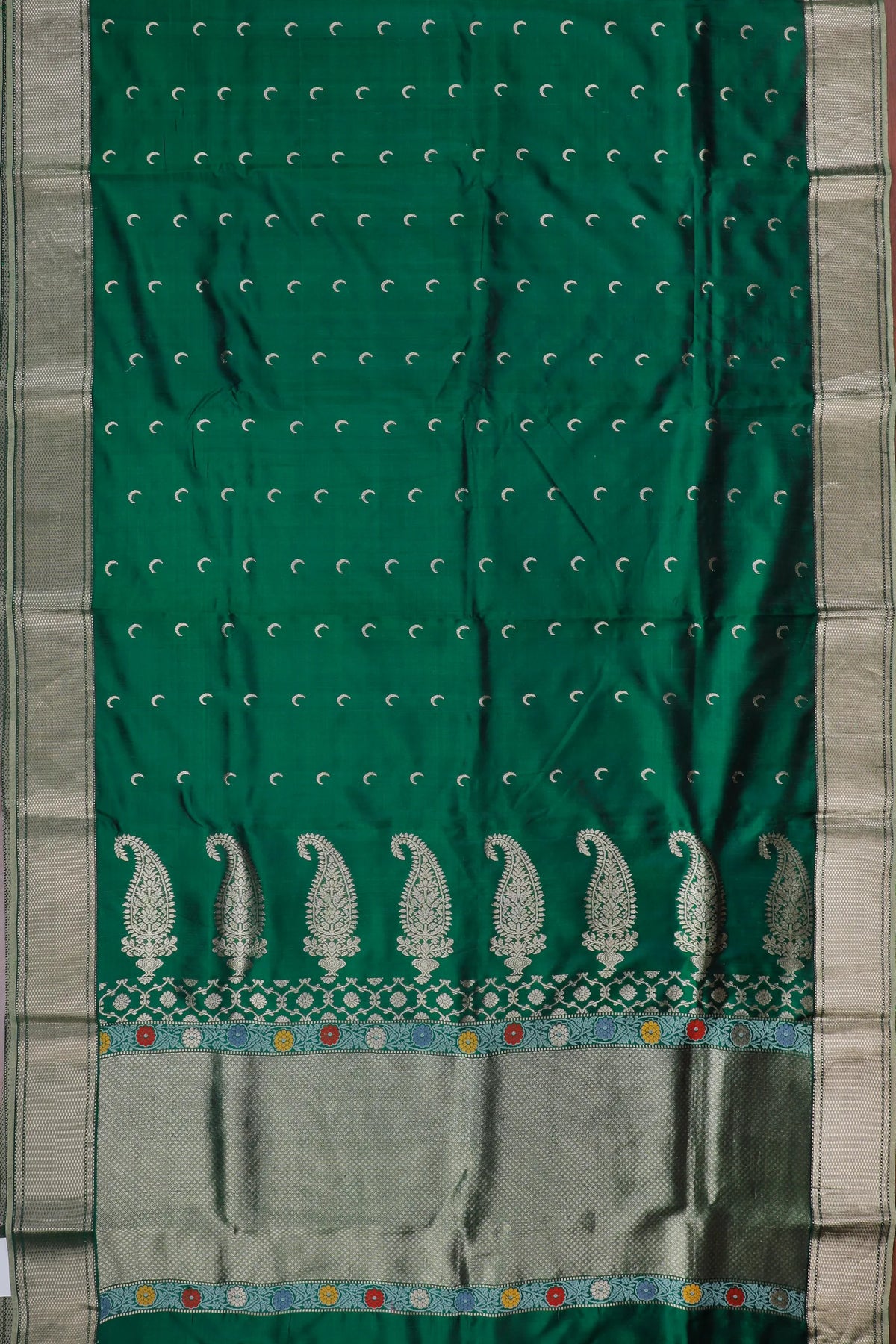 Emerald Green Handloom Chanderi Mashru Silk Saree