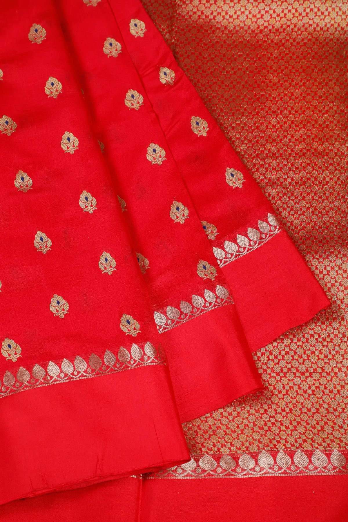 Bright Red Handloom Chanderi Mashru Silk Saree