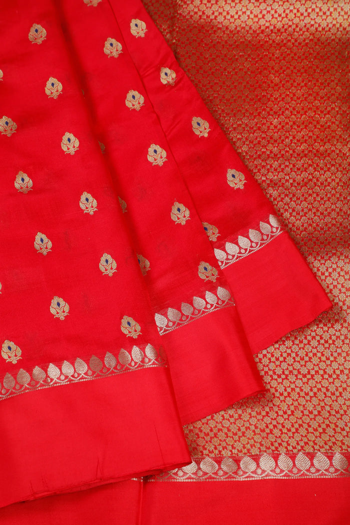Bright Red Handloom Chanderi Mashru Silk Saree