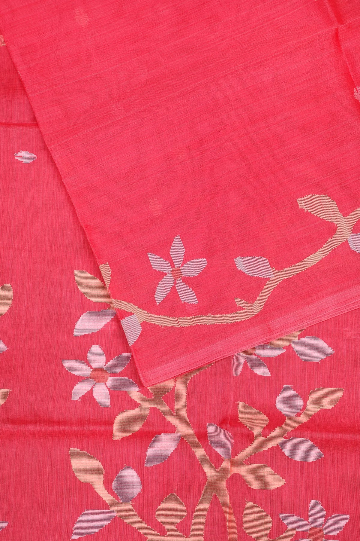 Peach Pink Handloom Muslin Jamdani Saree