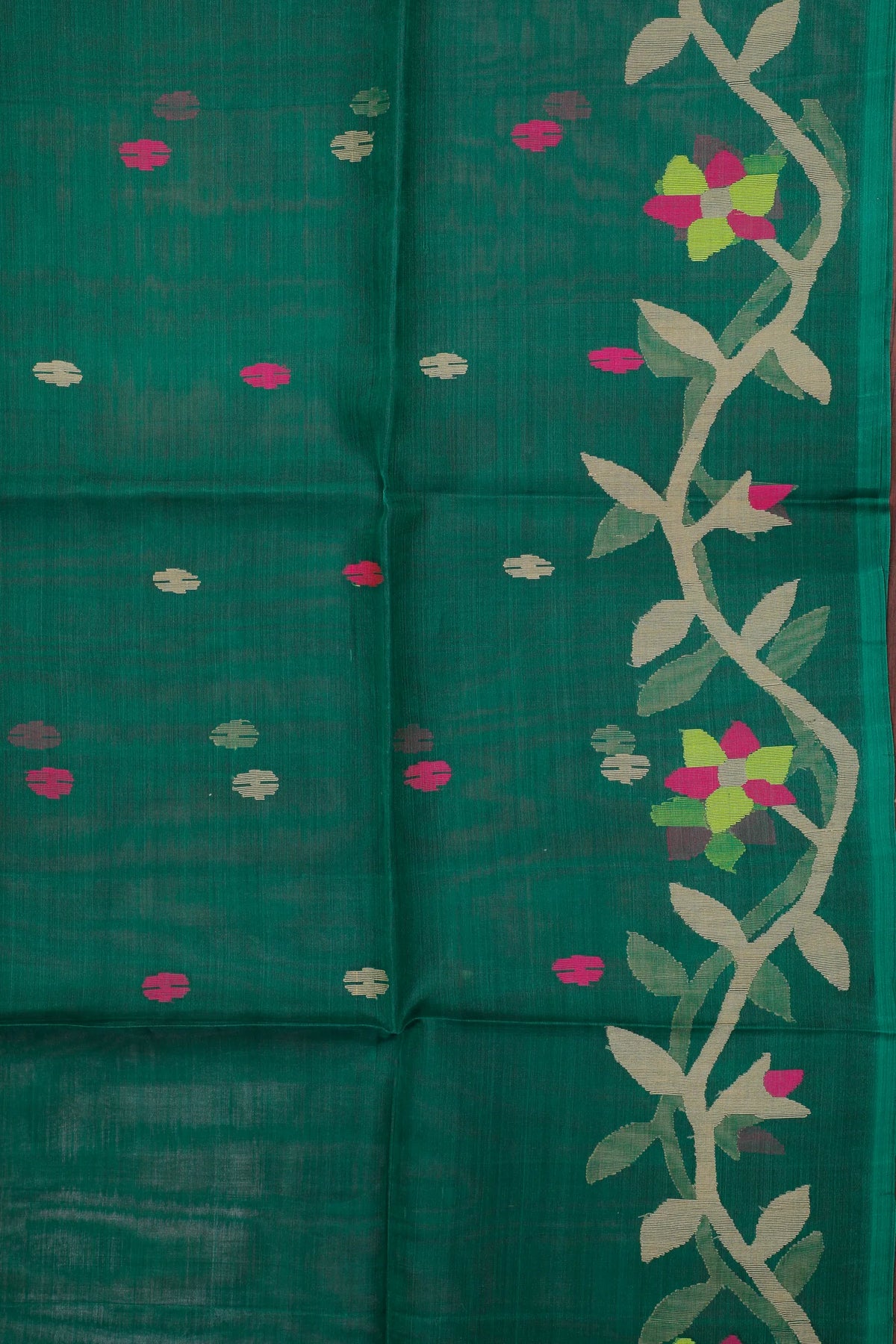 Green Handloom Muslin Jamdani Saree