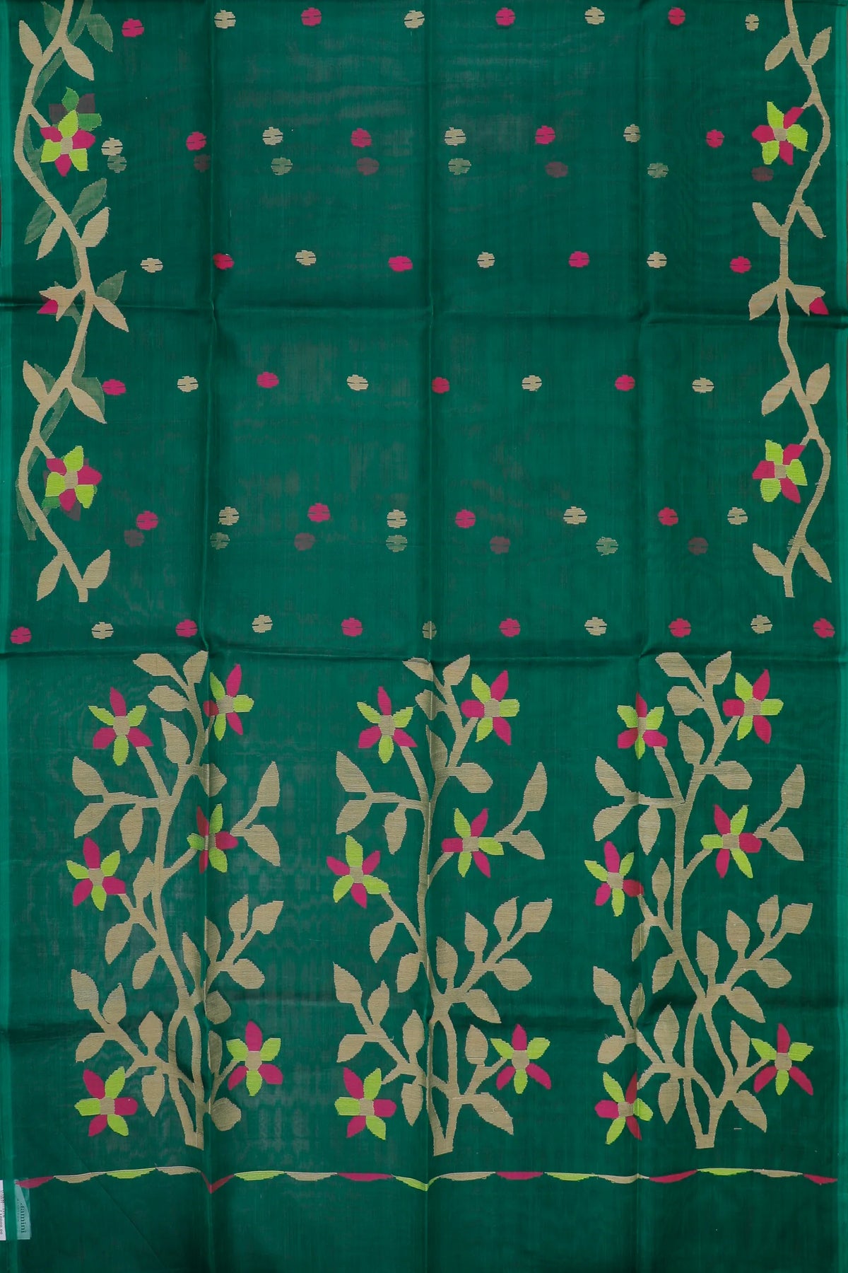 Green Handloom Muslin Jamdani Saree