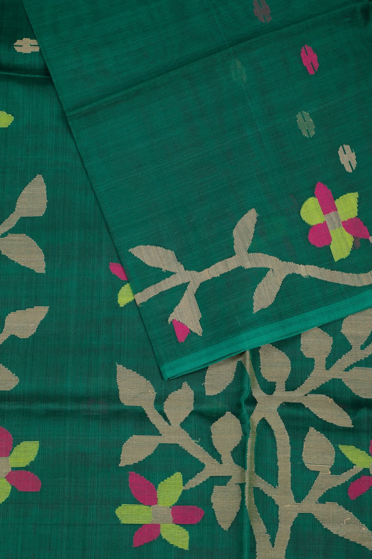 Green Handloom Muslin Jamdani Saree