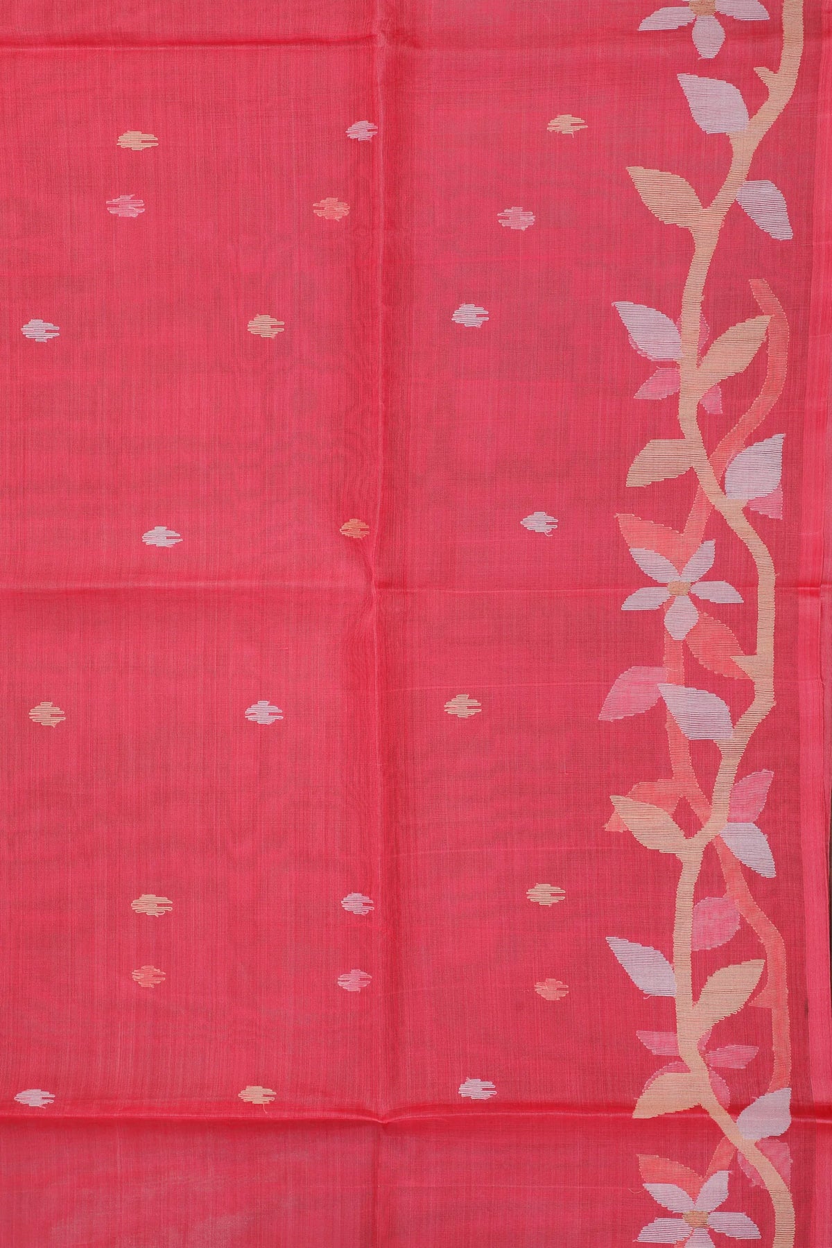 Peach Pink Handloom Muslin Jamdani Saree