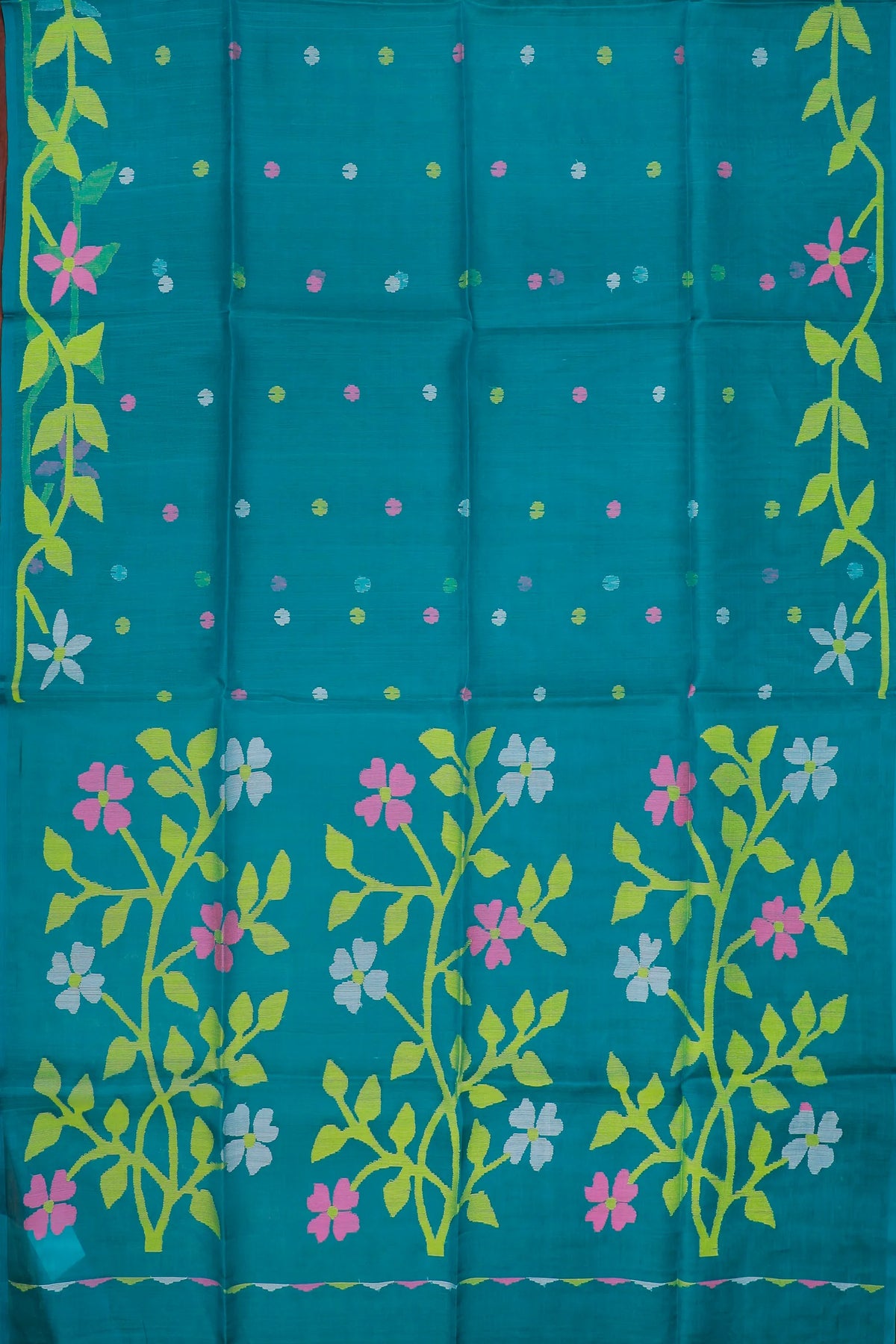 Peacock Green Handloom Muslin Jamdani Saree