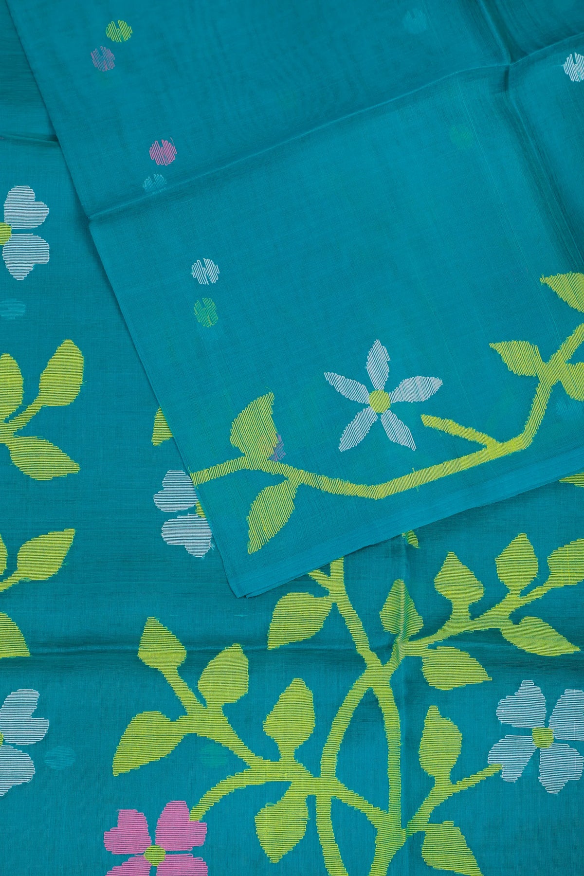 Peacock Green Handloom Muslin Jamdani Saree