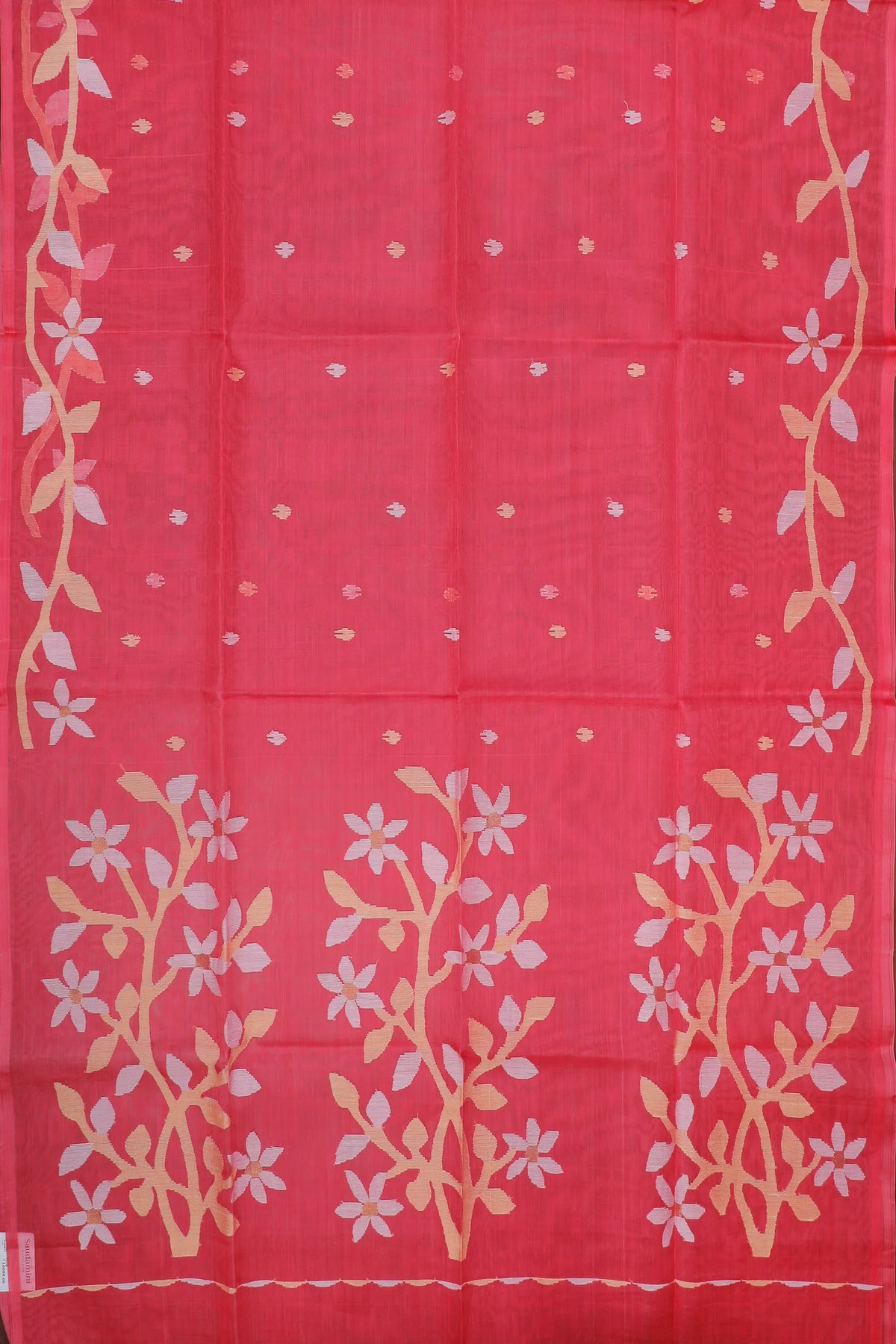 Peach Pink Handloom Muslin Jamdani Saree
