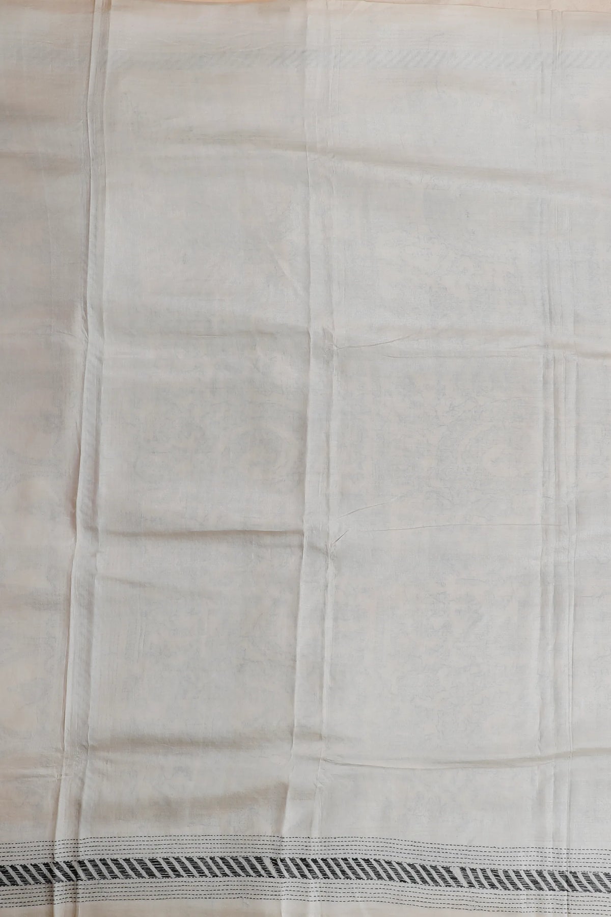 Beige Handloom Pure Silk Katha Work Saree with Black Hand Embroidery